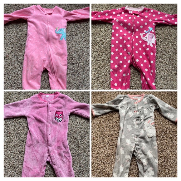 One Pieces Lot Of 4 Fleece Sleepers Baby Girl 9 Months Footie Pajamas